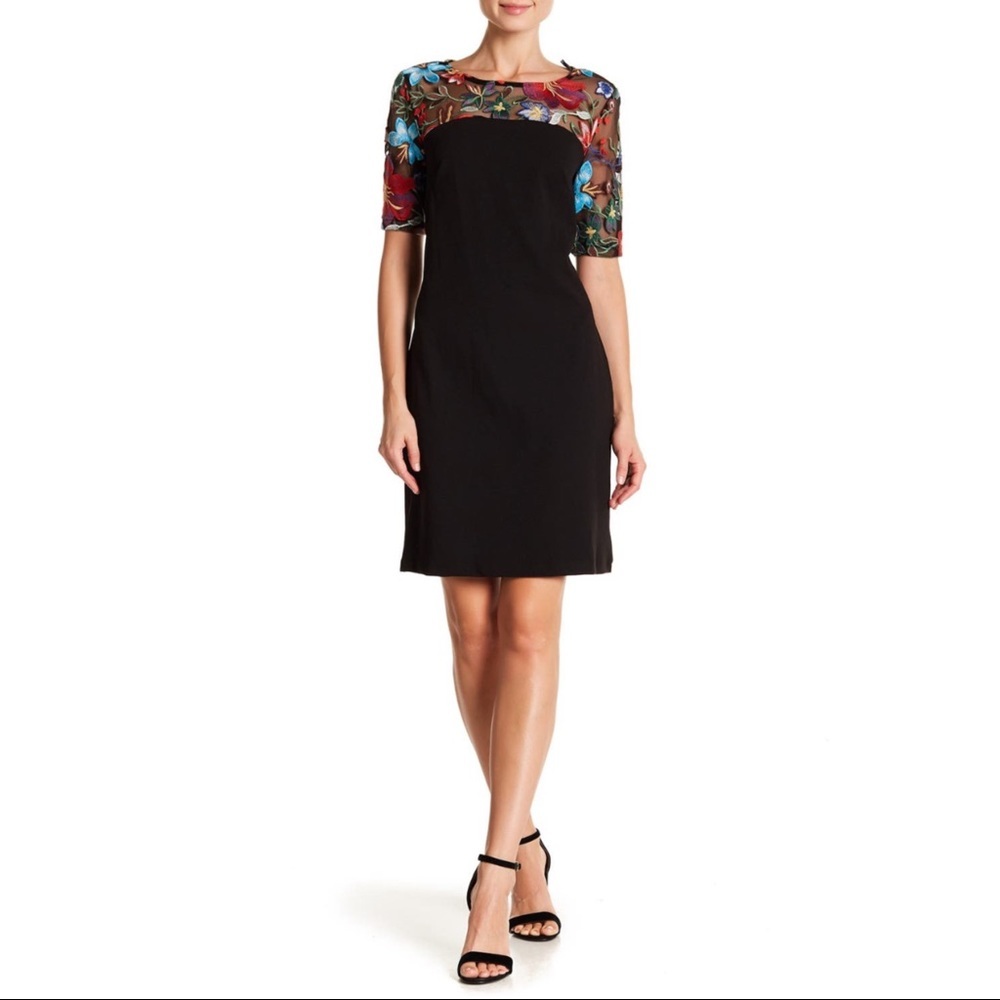 Nina Leonard Floral Lace Embroidered Sheath Dress